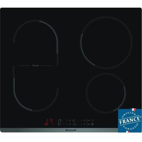 Brandt – Plaque induction 4 foyers 60cm – DuoZone Flexible avec commandes individuelles – 10 positions de cuisson – Minuterie indépendante