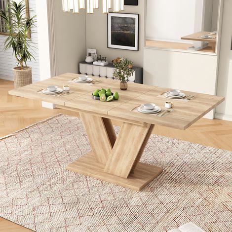 MEUBLIV Table à manger extensible 140/180 x 80 cm chêne - plateau MDF V-pieds (1/5)