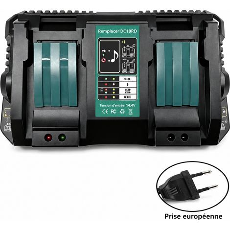 Chargeur double pour batteries lithium 14,4V-18V norme européenne 2 emplacements 16,5 × 25 × 8,5 cm – Livraison gratuite (1/5)