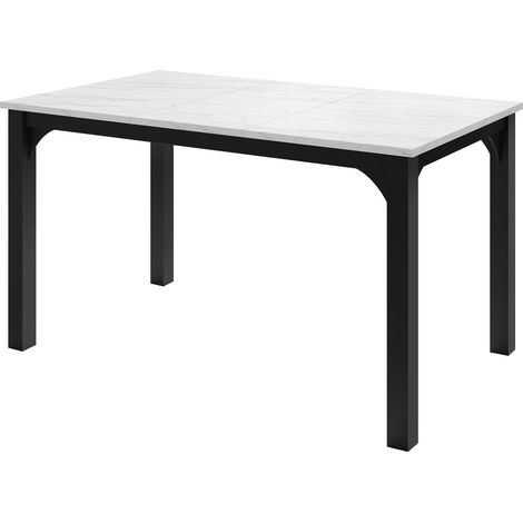 Mesa Oswego 136, Mármol blanco + Negro, 76x80x140cm, Alargamiento, Aglomerado laminado, Metal (1/4)