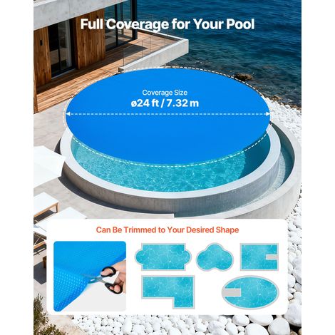 Bâche Solaire Piscine Ronde 7,3 m Couverture Solaire Piscine Bâche à Bulles 0,3 mm en Polyéthylène PE Absorption de Chaleur Jour et… (1/5)
