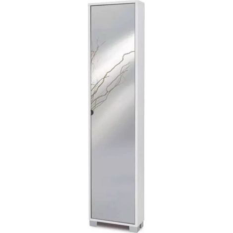 armadio scarpiera bianca con anta a specchio, 43x190x18 cm (1/3)