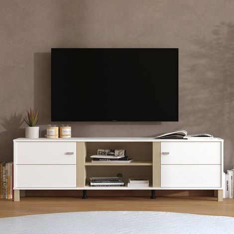 TV-Möbel Dragoni, 2 Ablagen, 4 Fächer, 2 Türen, 176x40x52h cm Mattweiß (1/5)