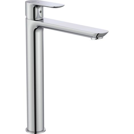 Roca – Mitigeur de lavabo CALA XL chromé – Bec haut 240mm – Ouverture eau froide pour économies d'eau – Monocommande sans vidage (1/3)