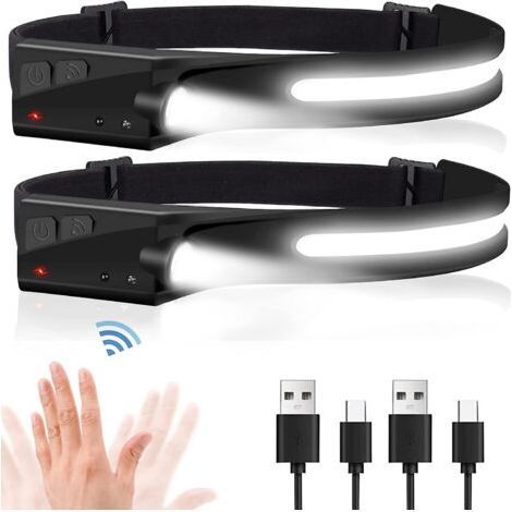 Linterna frontal recargable, faro LED de haz ancho de 230 con sensor de movimiento, resistente al agua, 5 modos, diadema ligera para casco, grande (1/5)