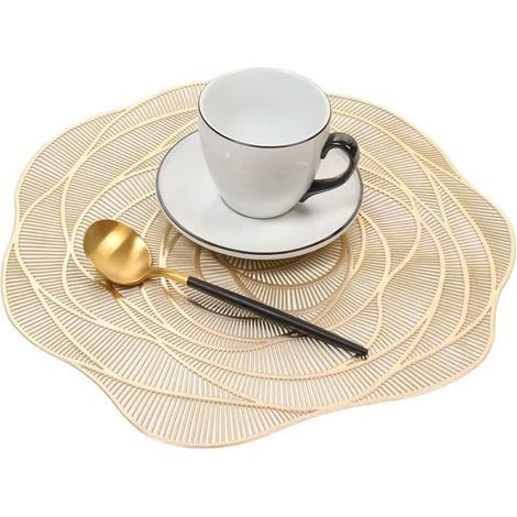 Sets de Table en PVC lavables Antidérapant Résistant à l'usure à la Chaleur Or-Fleur 4pcs (1/4)