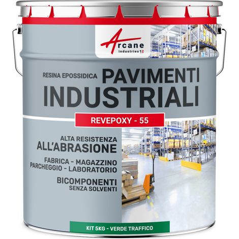 Vernice epossidica per pavimenti industriali - REVEPOXY TRAFFICO INTENSO - 5 Kg (fino a 10 m² in 2 strati) Verde segnaletica - RAL 6024 - ARCANE INDUSTRIES