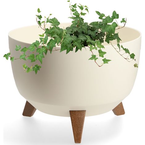 KADAX Glatt Blumentopf aus Kunststoff mit drei Einsteckstützen, 24 cm, Creme