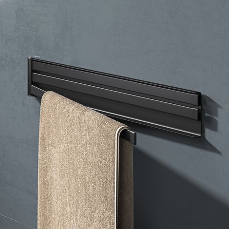 doporro 40cm Porta Asciugamani da Parete Portasciugamani con 3 Bracci Girevole a 180° Porta Asciugamani Adesivo da Parete per Bagno e Cucina Nero Opaco Folda-02