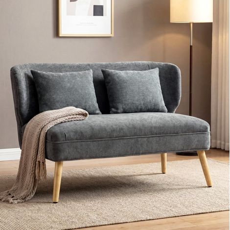 Divano compatto 2 posti in ciniglia, schienale alato, 117 x 65 x 78,5 cm, grigio HAVRYA (1/4)