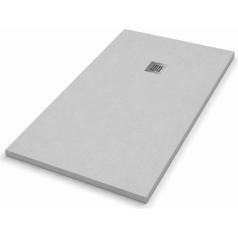 Plato de Ducha de Resina Antideslizante  100x70 cm  Incluye Válvula de Desagüe y Rejilla de Acero Inoxidable  Color Gris Perla RAL 7035 (1/5)