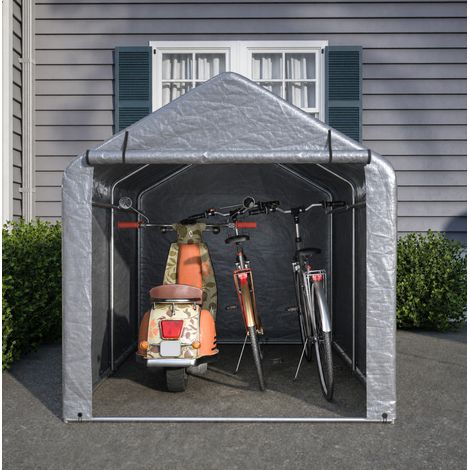 Garage à vélos 160 x 220 x 165 cm, abri extérieur avec porte enroulable, structure acier et PE gris (1/5)