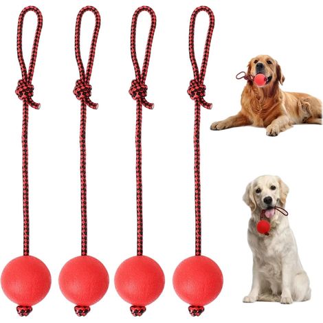 Set di 4 giocattoli da lancio con corda, palla giocattolo con corda per cani, giocattolo per cani con palla in gomma e corda, palla per cani con corda, adatto per l'addestramento e l'allevamento di an