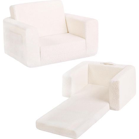 PETOPE‑Fauteuil enfant convertible 2‑en‑1 – Canapé pliable en mousse haute résilience – Douce bouclette effet peau d'agneau – Beige crème (1/5)