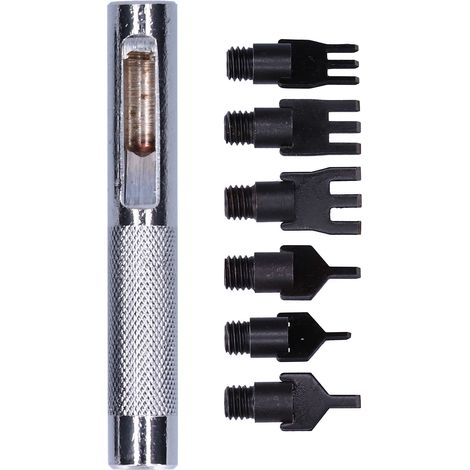 Jeu de 4 poinçons en cuir à fourche métallique interchangeable, embouts plats à perforer, outil de couture avec manche (1/5)