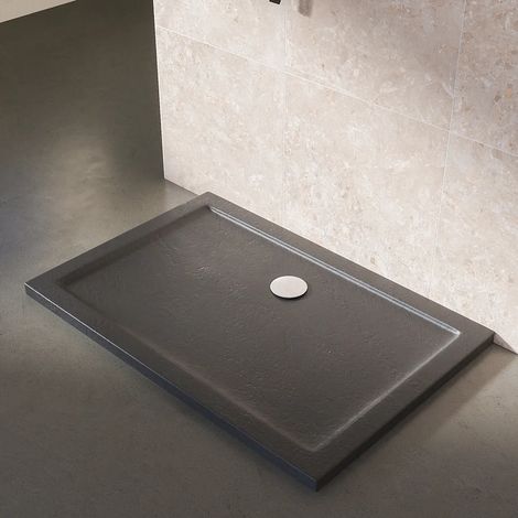 Receveur de douche rectangulaire 80x120cm Acrylique noir effet pierre Hauteur 4cm Mod. Petra
