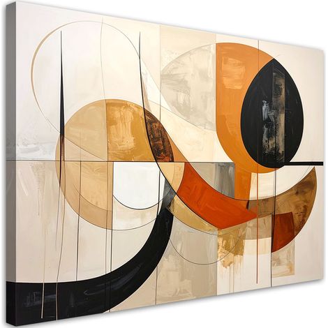 Tableau déco Abstraction géométrique dans des tons beige et noir avec des éléments dorés 90x60