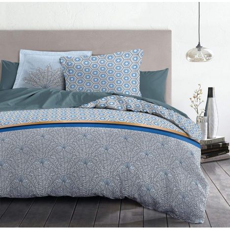 Home Linge Passion Copripiumino - 3 Pezzi 100% Cotone - 57 Fili 2 Persone - 220x240 cm LOUXOR Blu (1/4)