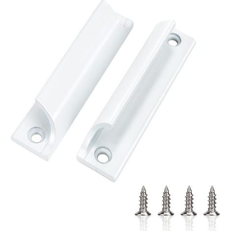 Poignées de portes coulissantes blanches pour portes de balcon, fenêtres et meubles - Vis incluses - Alliage d'aluminium robuste (1/5)