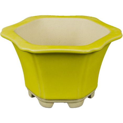 Vaso per bonsai esagonale in gres smaltato giallo 9,5x9,5x7 cm - A20
