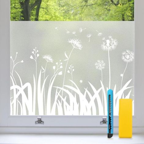 44.5 × 200cm Film Fenetre Anti Regard Film Occultant Fenêtre Motif Pissenlit Dépoli Opaque Bon Intimité Anti UV Anti Chaleur Non Adhesif pour Chambre Salon Salle de Bain Bureau (1/4)