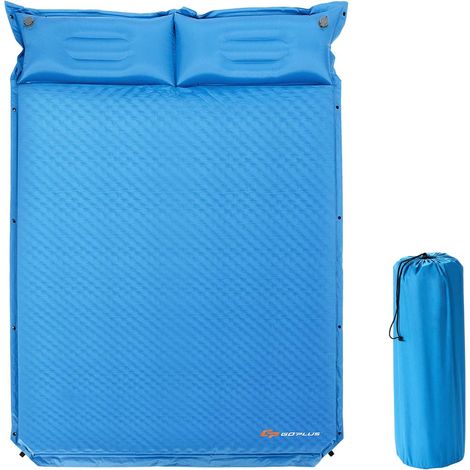 Goplus – Matelas gonflable camping 2 personnes – Autogonflant avec 2 oreillers – Imperméable – Dimensions 186 x 130 x 3,5 cm – Sac de transport inclus (1/5)