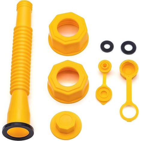 Set di ugelli gialli per serbatoi di benzina, tappi di sfiato per serbatoi da mezzo gallone, due, cinque e dieci galloni, tappi di base, cuscinetto in gomma e copertura del beccuccio. (1/5)