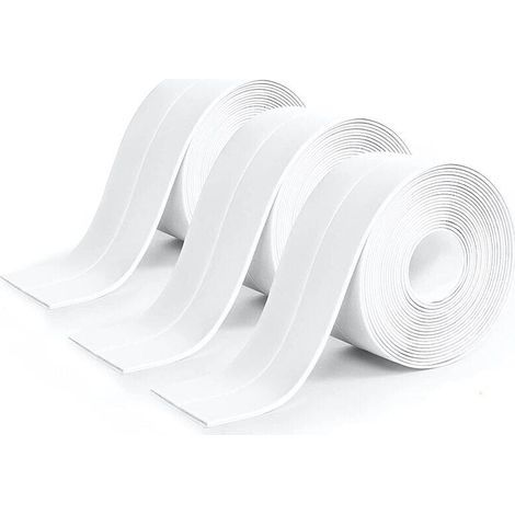 3 Pièces Rouleau Joint Silicone Blanc Salle De Bain, Ruban Adhésif Blanc Cuisine Ruban D'Étanchéité, Anti-Fuite Adapté À De Salle De Bains, Toilettes,Nombreuses Occasions (320 3,8Cm) (1/4)