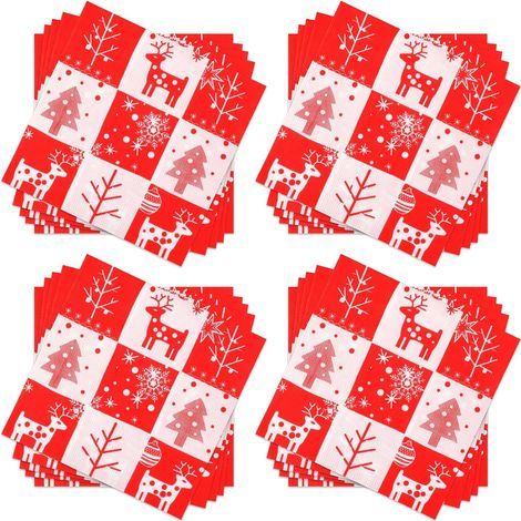 60Pièces Serviettes de Noël Jetables, Serviettes Cocktail Sapin de Noël et Renne De Noël Serviette de Table Papier Noel Serviettes Décoratives pour Fournitures de Fête de dîner de Noël, 33x33cm (1/5)