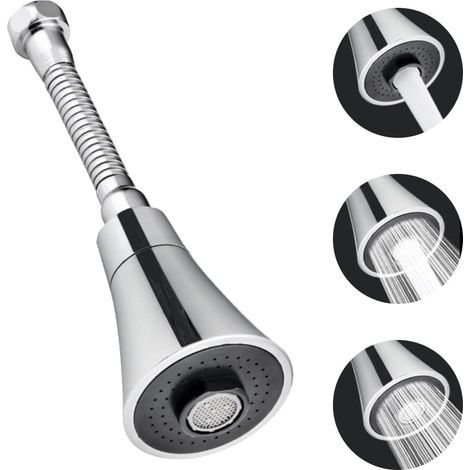 Tête de Robinet de Cuisine en Acier Inoxydable + ABS 19cm Douchette Robinet CuisineRotatif à 360° Passoire d’Economie d’Eau Anti-éclaboussures 3 Modes pour Cuisine Salle de Bain Cuisine (1/5)