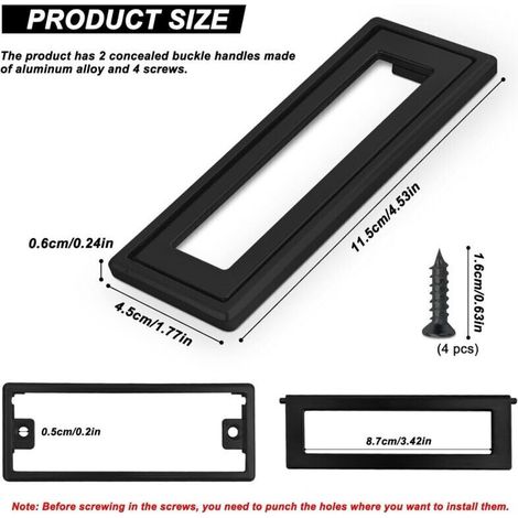 Tiradores cuadrados negros empotrados para puertas, de aleación de zinc – Juego de 2, 115 x 45 mm, para armarios y cajones