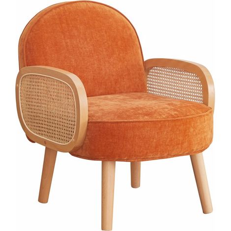 Poltrona vintage in tessuto arancio e legno - Doris (1/5)