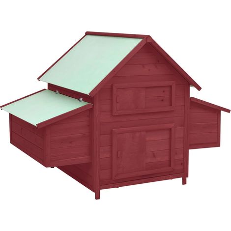 Poulailler 152 x 96 x 110 cm bois de sapin massif rouge et blanc
