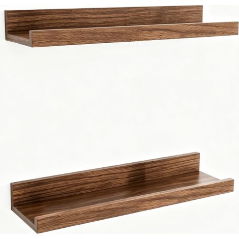Lot de 2 Étagères Murales en Bois Noyer 40 cm, Support Flottant MDF avec Rebord pour Livres et Cadres, Décoration Salon Cuisine Bure (1/5)