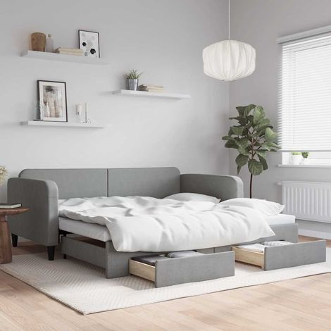 vidaXL Divano Letto Estraibile Cassetti Grigio Chiaro 100x190 Tessuto (1/4)