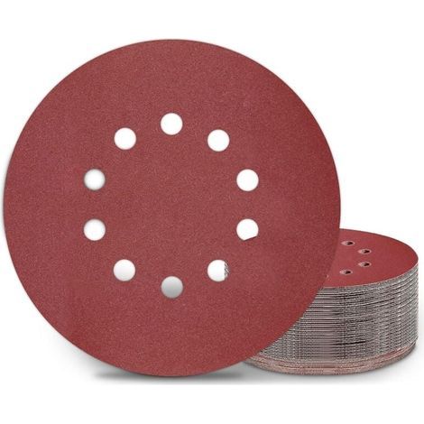 Disques de ponçage 225 mm, 25 tampons de ponçage ronds P180 grain 10 trous, pour ponceuses à long cou, meuleuses pour cloisons sèches et meulage des girafes (1/5)
