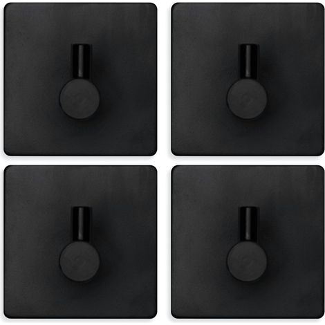 Crochets porte-serviettes autocollants noirs - 4 crochets - Porte-serviettes - Crochets adhésifs - Crochets muraux - Noir (1/5)