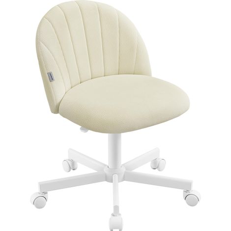 Chaise de Bureau, Chaise Coiffeuse en Velours Côtelé, Fauteuil avec Rembourrage en Mousse, Hauteur Réglable, pour Bureau, Chambre, Dressing, Beige OBG027L101 (1/5)