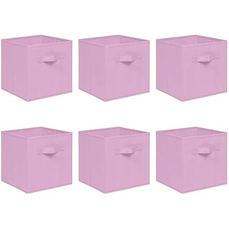 Foldable Storage Boxes,Non-Woven Fabric Storage Box Set,Storage Drawers for Cube Storage Unit,26.5x26.5x28 cm (Pink, Set of 6)