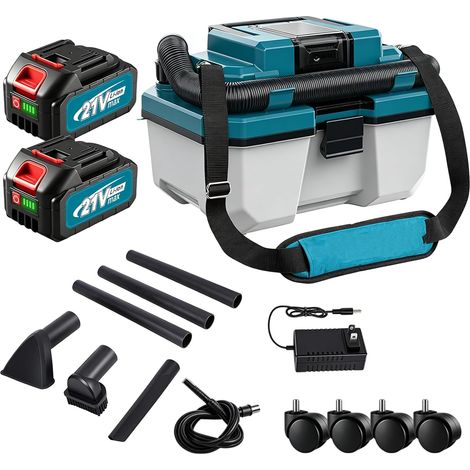 Aspirateur Eau Et PoussièRe Sans Fil, Aspirateur D'Atelier 3 En 1 Avec BandoulièRe Et 4 Roues Aspirateur Voiture Avec Bac à PoussièRe Haute Capacité 15 L Pour Maison Garage Voiture Et L'Atelier (1/5)