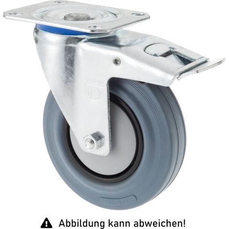 Rollcart TPE-Lenkrolle mit Doppelstop Ø80x32mm in grau 80kg Tragkraft mit Kunststoff-Felge