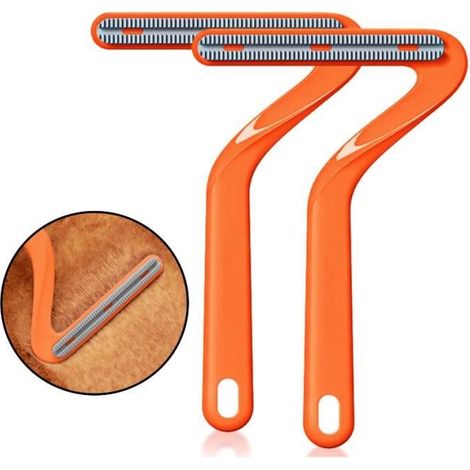 2 brosses manuelles anti-poils, forme de 7, double face en TPR/PP, pour animaux de compagnie et canapés (1/4)