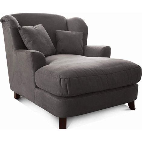 Fauteuil XXL Grand Fauteuil rembourré avec Pieds en Bois et Grande Assise avec 2 Coussins décoratifs 109x104x145 Microfibre Gris (1/5)