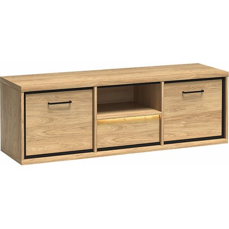 Mueble TV Etrmoni 112, Luminoso madera, Número de puertas: 2, Número de cajones: 1, 139x48x41cm, LED