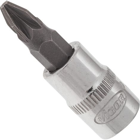 VIGOR Innenvierkant Antrieb 6,3 = 1/4 Zoll Schraubendreher-Einsatz Pozidriv-Profil (PZ) V2440N ∙ Vierkant hohl 6,3 mm (1/4 Zoll) ∙ Pozidriv Profil PZ ∙ PZ 2 ∙ Gesamtlänge: 38 mm (1/3)