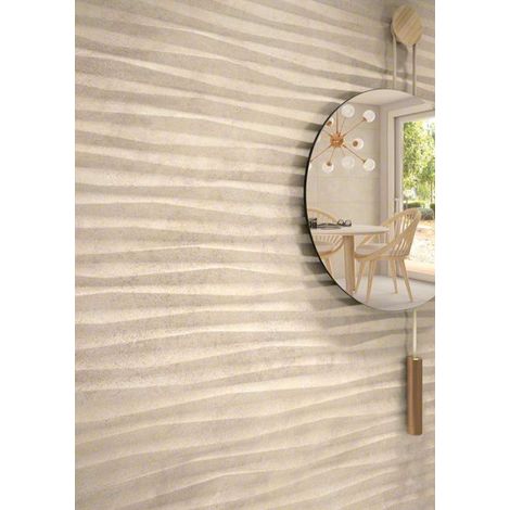 Aelle - Carrelage mur à relief effet béton beige 32x99 cm DANXIA BANAWE R CREMA - Vendu par boîte de 1.27 m²