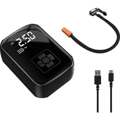 Pompe de gonflage sans fil portable avec affichage numérique et fonction batterie externe, fixée sur une voiture (1/5)