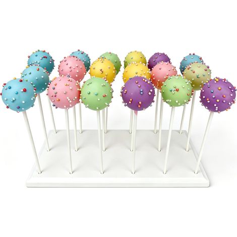 Présentoir à gâteaux en bois – Support à sucettes à 18 trous pour table de dessert, mariage, douche, fête d'anniversaire, blanc – Convient aux bâtonnets de sucettes de 4 mm (1/5)