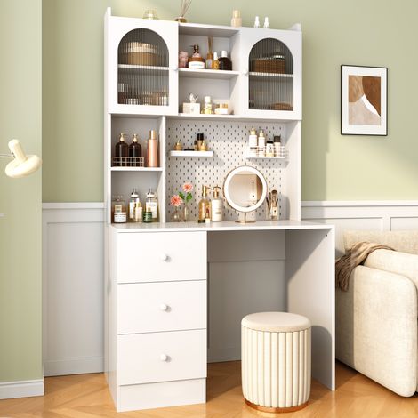 Bureau multifonction 180x100x55 cm, étagère intégrée, tableau d'affichage, 3 tiroirs, MDF blanc (1/5)