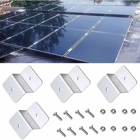Lot de 4 supports de montage en Z pour panneau solaire de camping-car, bateau, voiture, camion, caravane, toit plat, en alliage d'aluminium (argenté) (1/5)